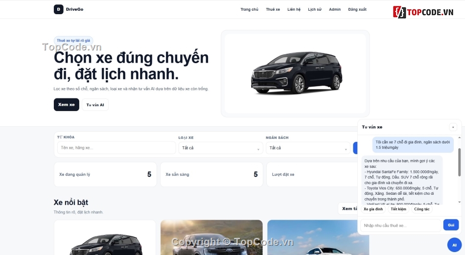 Website AI,thuê xe,web thuê xe